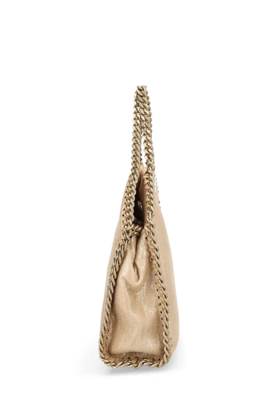 Stella McCartney women’s Falabella micro bag gold metallic gold chain-link shoulder bag with sleek structured body and hardware
