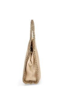 Stella McCartney women’s Falabella micro bag gold metallic gold chain-link shoulder bag with sleek structured body and hardware