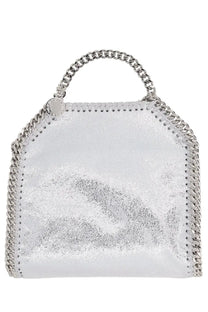 Stella McCartney women’s falabella micro bag in silver with metallic textured surface and bold chain-link trim