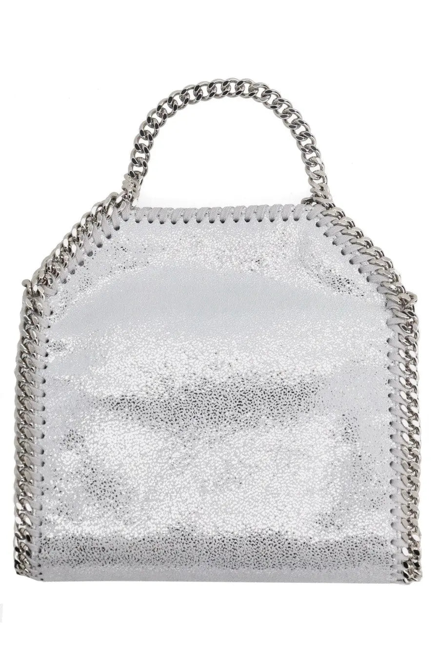 Stella mccartney womens falabella micro bag silver metallic leather with chain stitched edge and matching chain handle