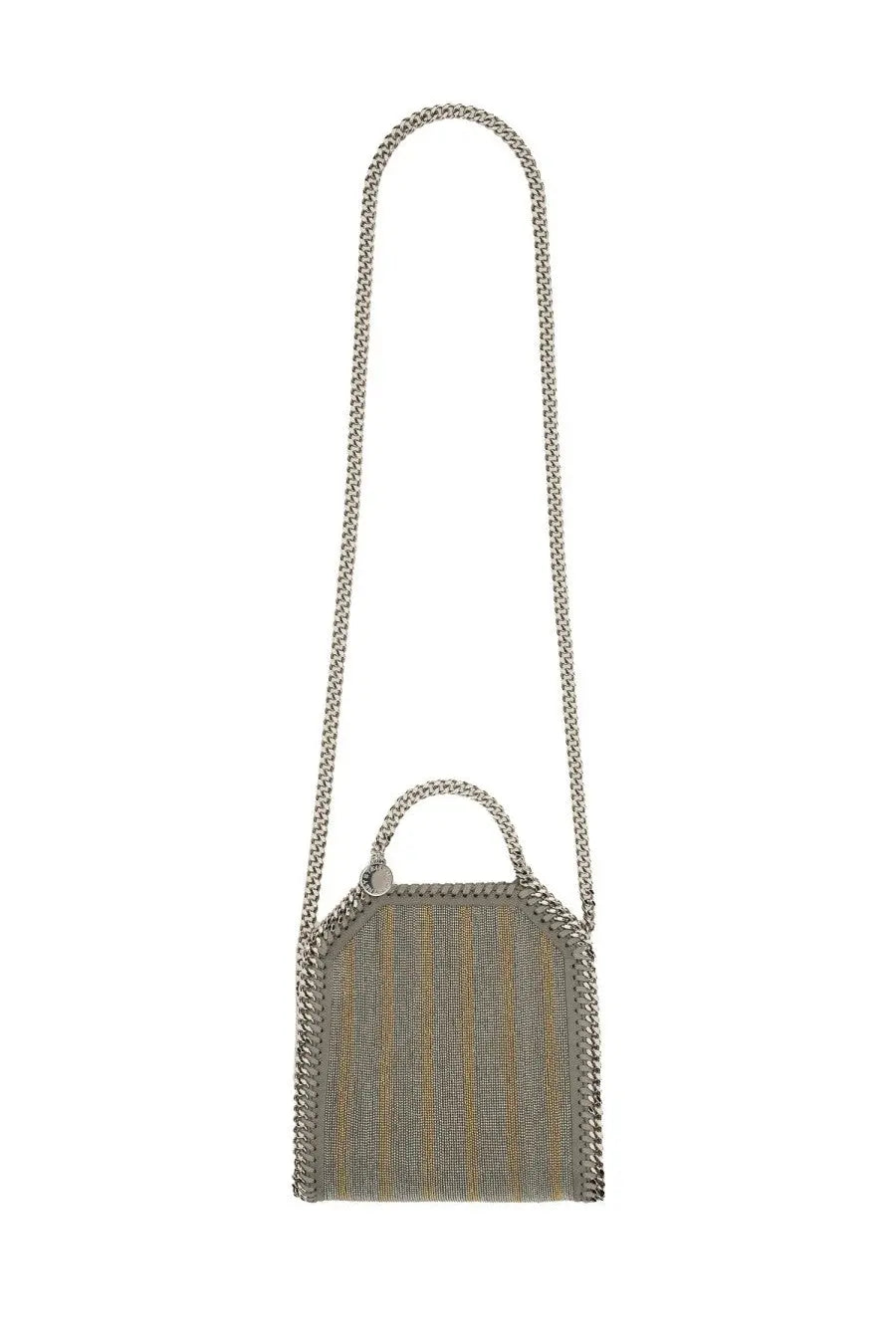 Stella mccartney women’s falabella micro tote bag grey with gray and beige stripes and silver chain strap