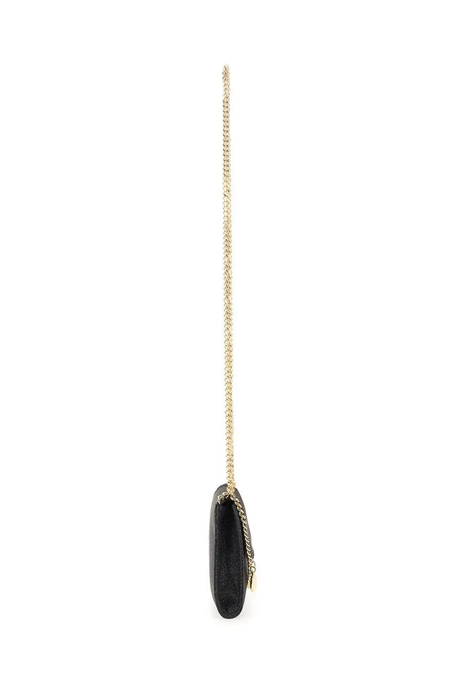 Stella McCartney women’s Falabella mini bag black leather clutch with gold-tone chain strap front view