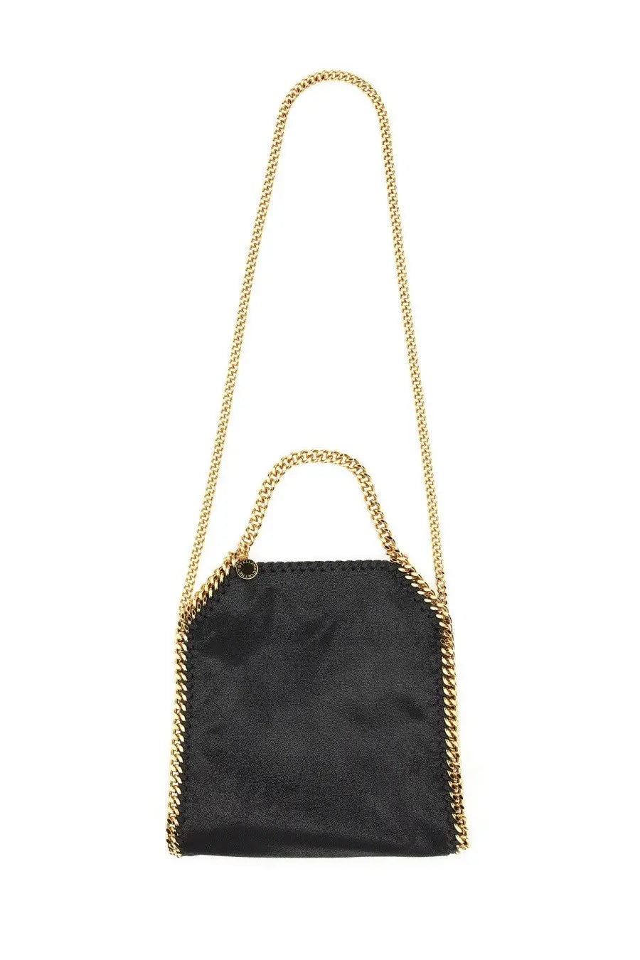 Stella McCartney women’s falabella mini bag in black suede with gold-tone chain strap and handle