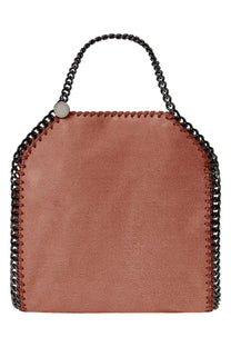 Stella McCartney women’s falabella mini bag in dusty rose suede with black chain handles and signature stitched edge