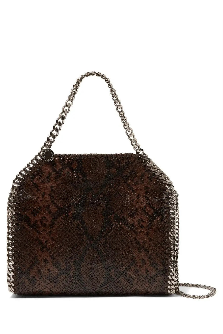 Stella mccartney women’s falabella mini bag in brown brown snake-print with silver chain straps