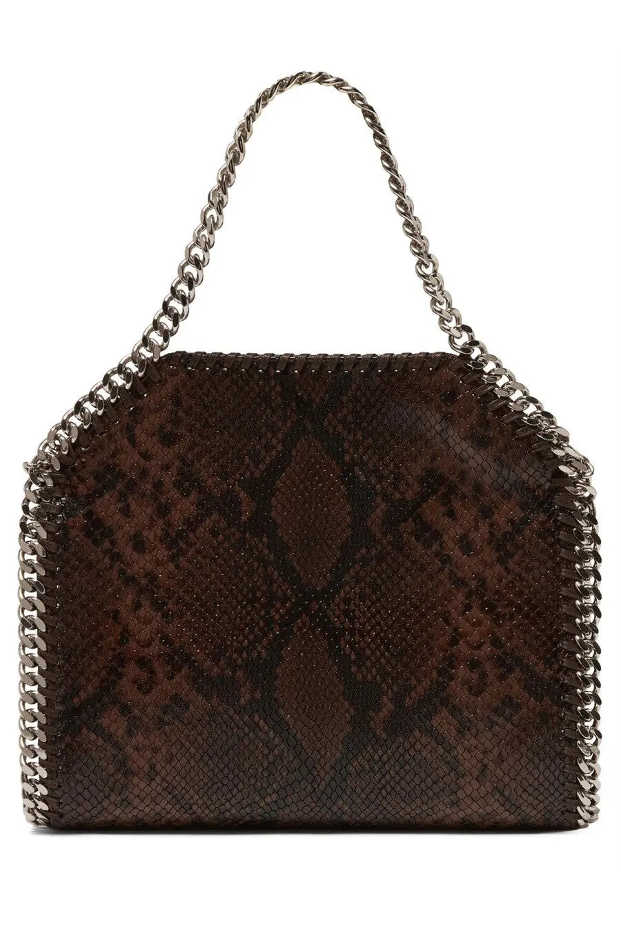 Stella McCartney women’s Falabella mini bag in brown snake-print leather with silver chain strap