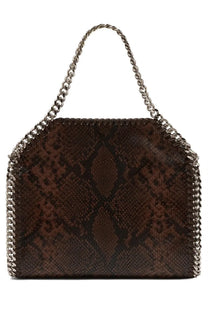 Stella McCartney women’s Falabella mini bag in brown snake-print leather with silver chain strap