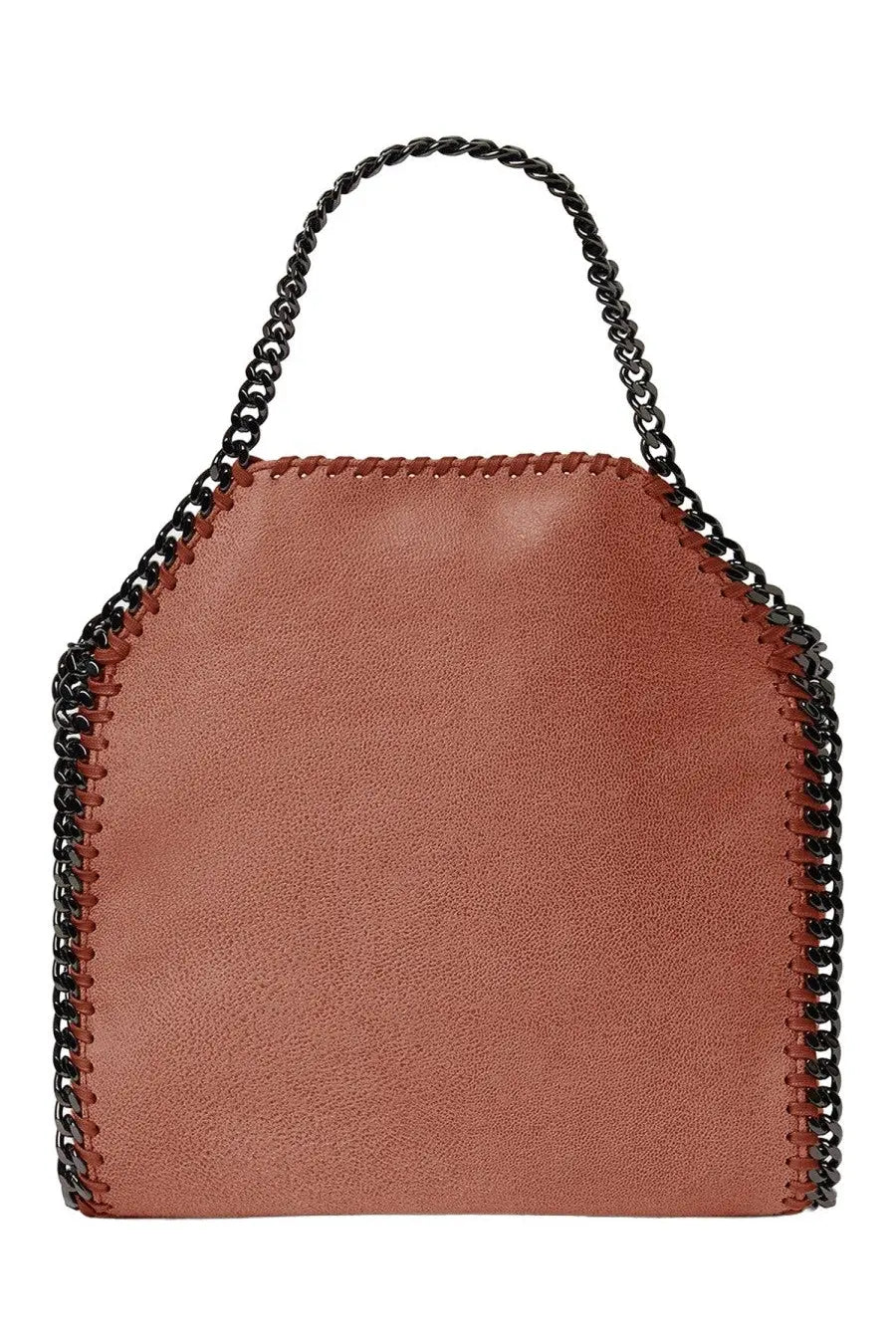 Stella McCartney women’s terracotta suede falabella mini tote bag with black chain handles and stitched edge