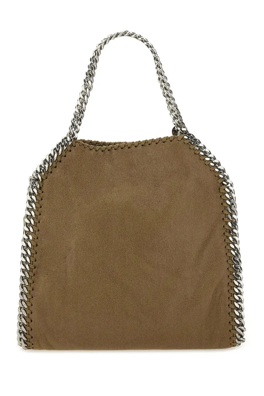 Stella mccartney women’s falabella mini bag in tan suede with silver chain handles and stitched edge detailing