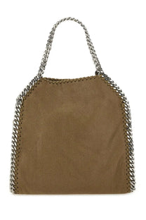 Stella mccartney women’s falabella mini bag in tan suede with silver chain handles and stitched edge detailing