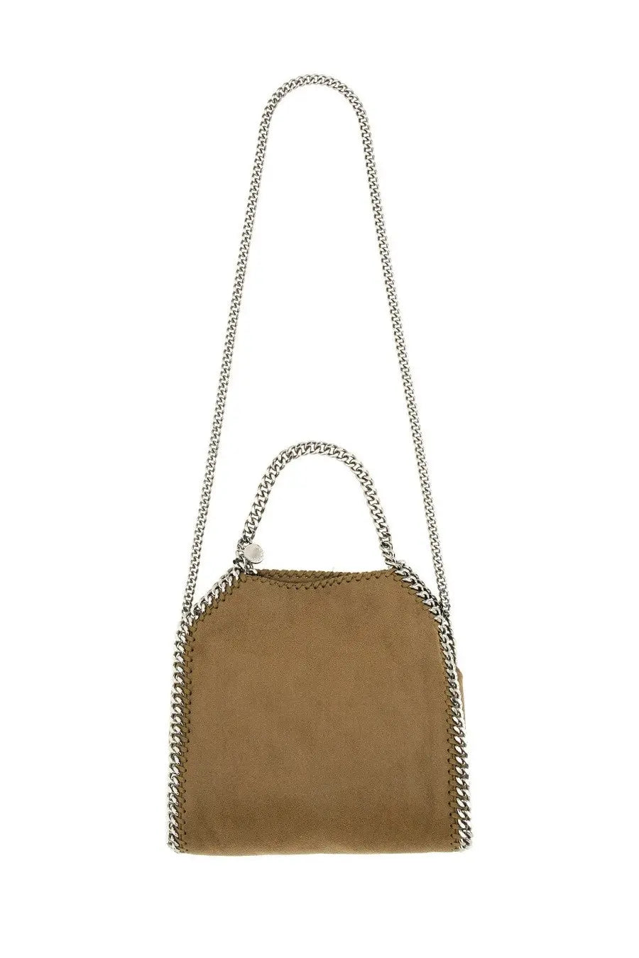 Stella McCartney women’s falabella mini bag in tan suede with silver chain strap and handle