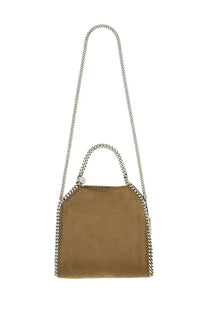 Stella McCartney women’s falabella mini bag in tan suede with silver chain strap and handle