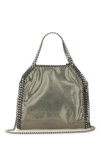 Silver metallic Stella McCartney women’s falabella mini tote bag with chain-link handle and shoulder strap in grey