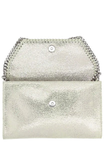 Stella mccartney women’s falabella mini bag silver with silver metallic falabella chain strap and textured shimmering surface