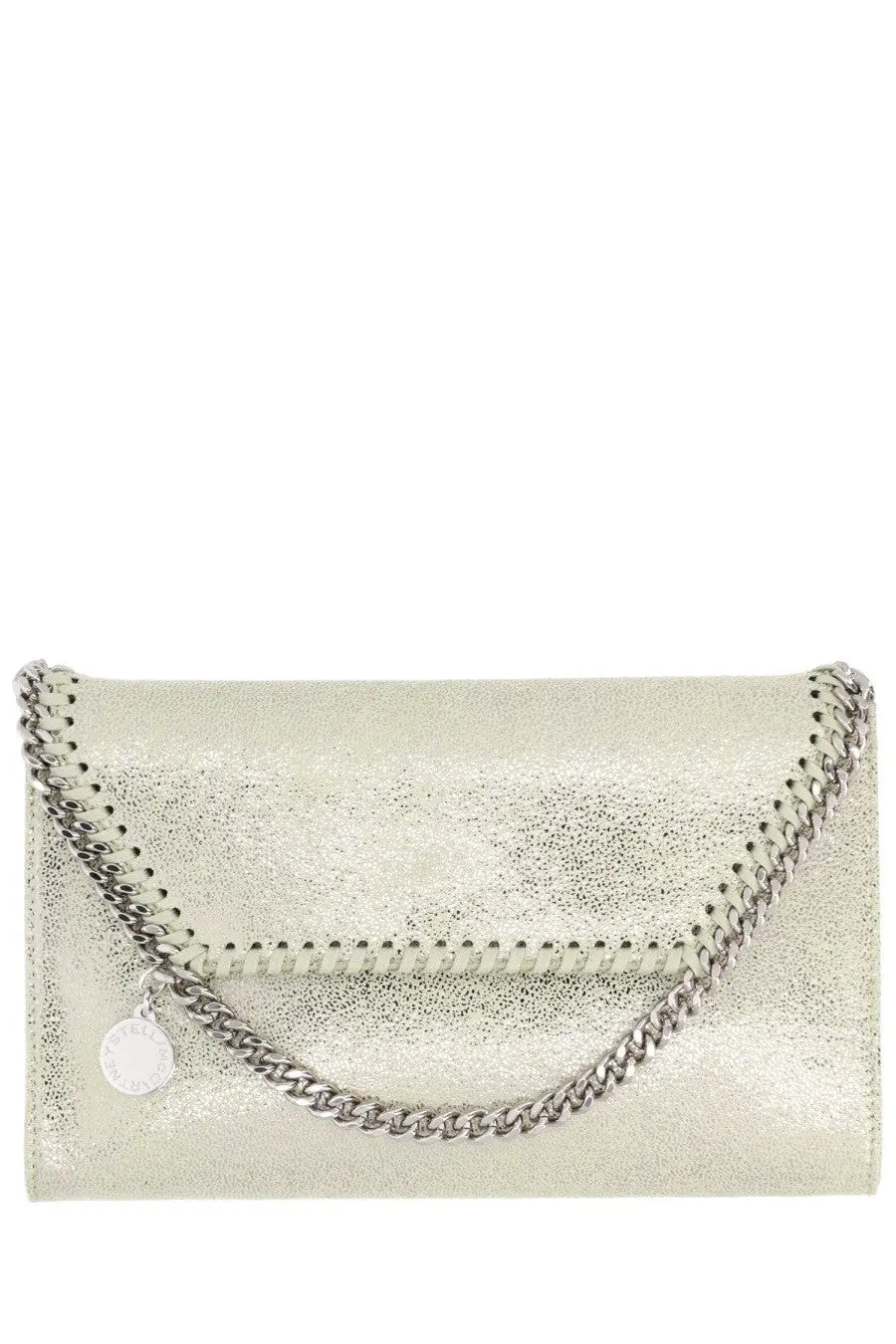 Stella McCartney women’s falabella mini bag silver metallic silver falabella clutch with textured surface and chain strap