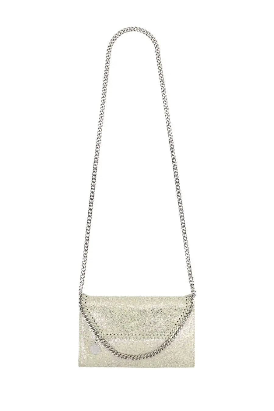 Stella McCartney women’s falabella mini bag in silver with metallic chain strap and textured leather body