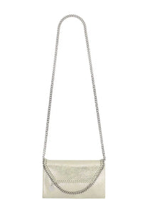 Stella McCartney women’s falabella mini bag in silver with metallic chain strap and textured leather body