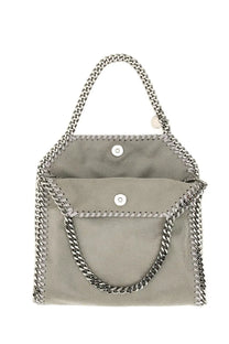 Stella McCartney women’s falabella mini tote bag in grey suede with silver chain links and white stitching