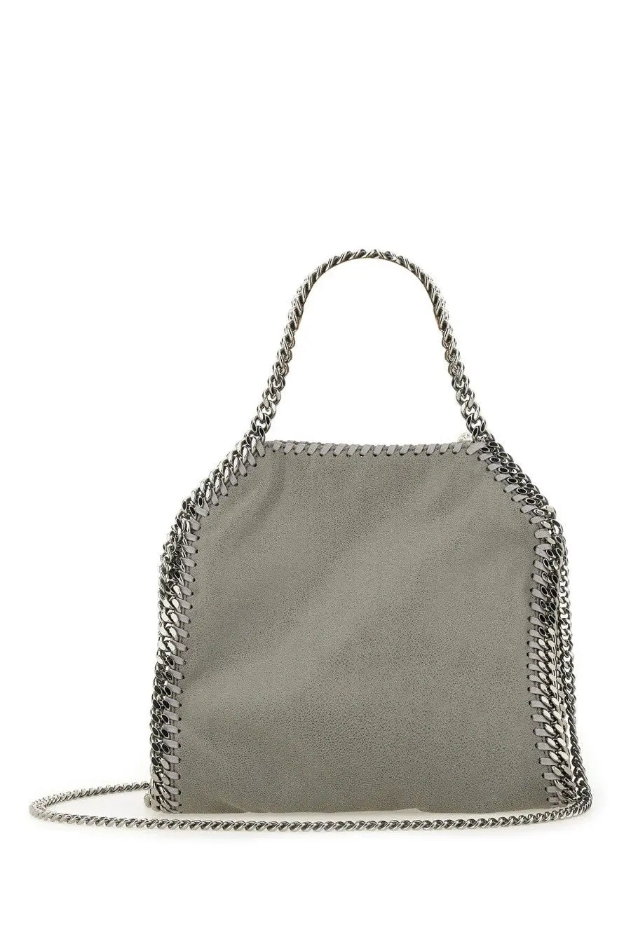 Stella McCartney women’s falabella mini tote bag in grey suede with silver chain handles and detachable shoulder strap