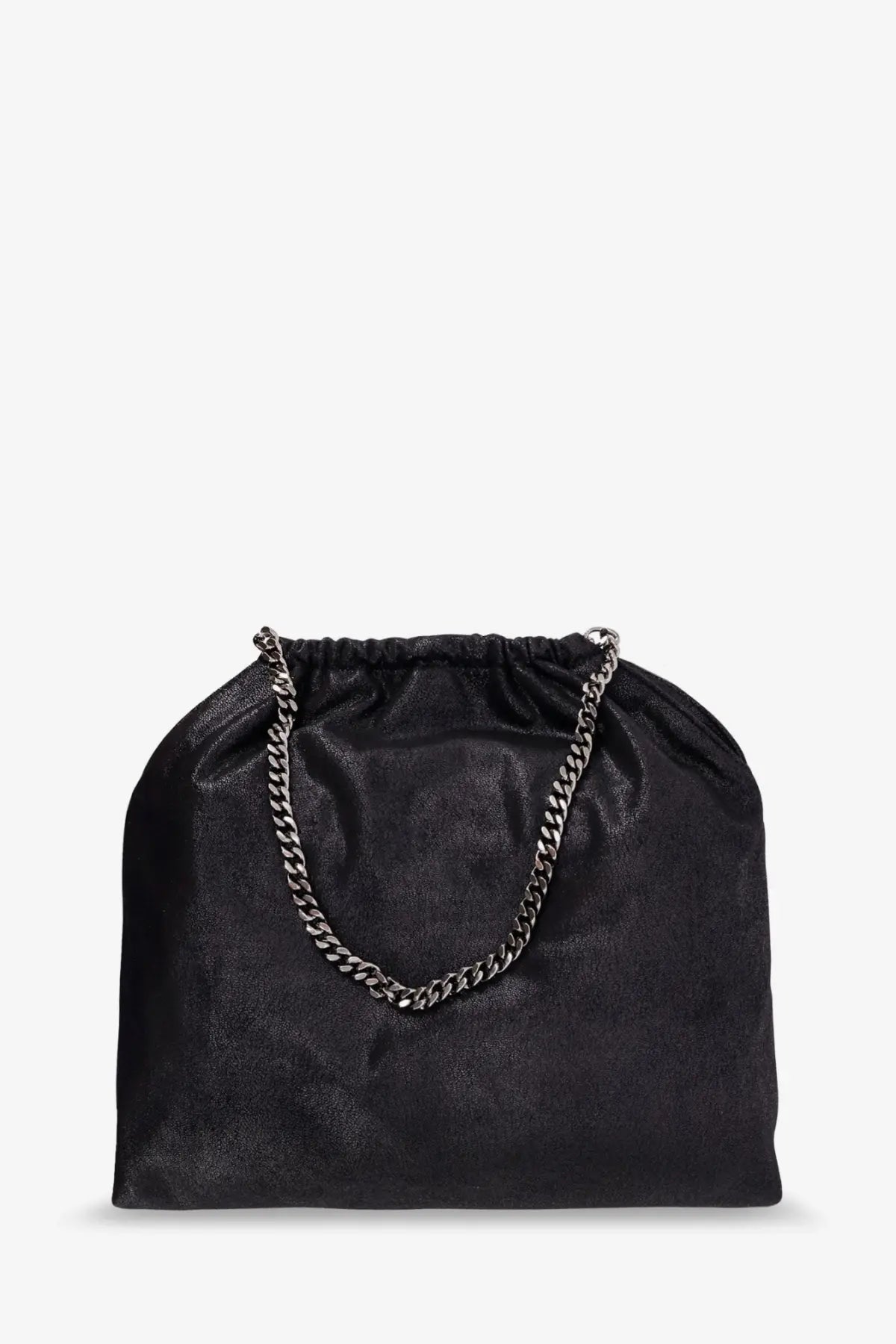 Stella McCartney women’s falabella shoulder bag black with black drawstring and silver chain strap