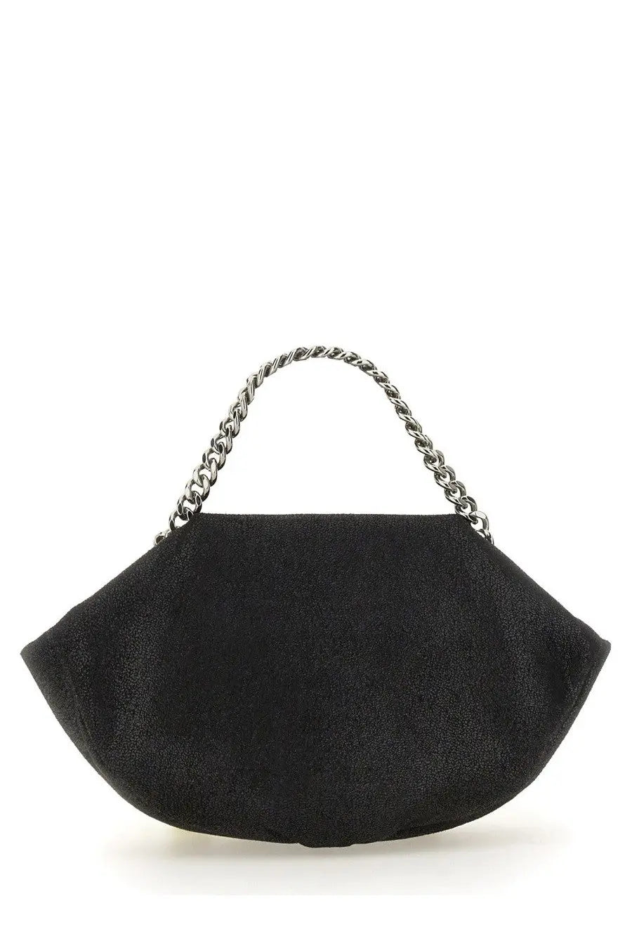 Stella McCartney women’s Falabella shoulder bag in black suede with a silver chain handle for stylish use