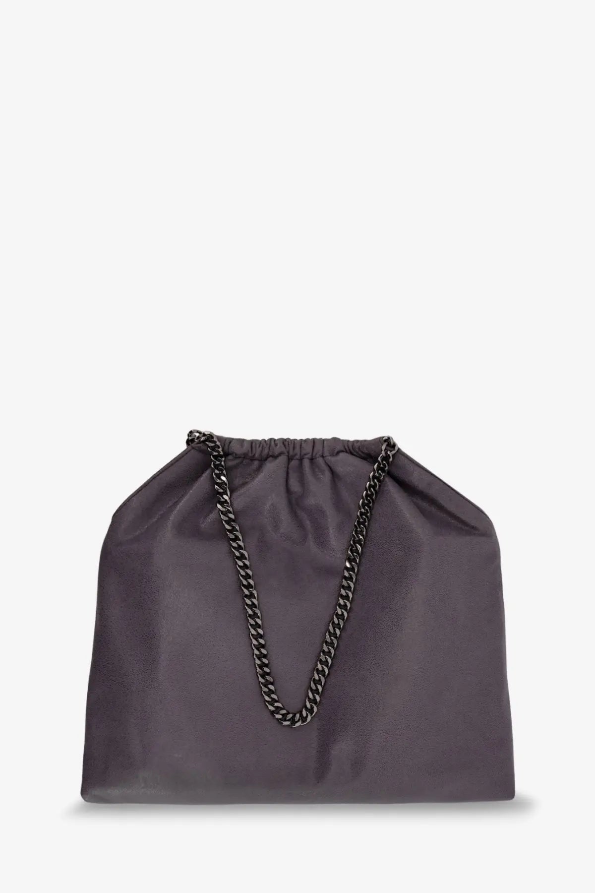 Stella mccartney women’s falabella shoulder bag brown with dark gray drawstring and metallic chain strap