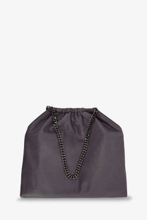 Stella mccartney women’s falabella shoulder bag brown with dark gray drawstring and metallic chain strap