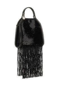 Stella McCartney women’s falabella tote bag in black with black sequins chain handle and fringe detailing