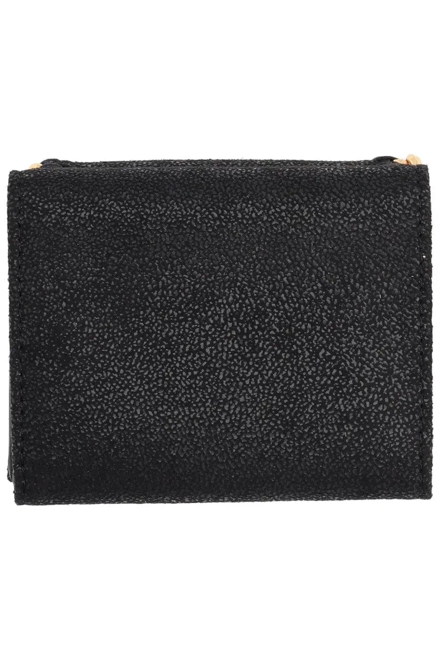 Stella McCartney women’s falabella wallet black textured clutch with gold-tone hardware for elegant use