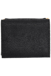 Stella McCartney women’s falabella wallet black textured clutch with gold-tone hardware for elegant use