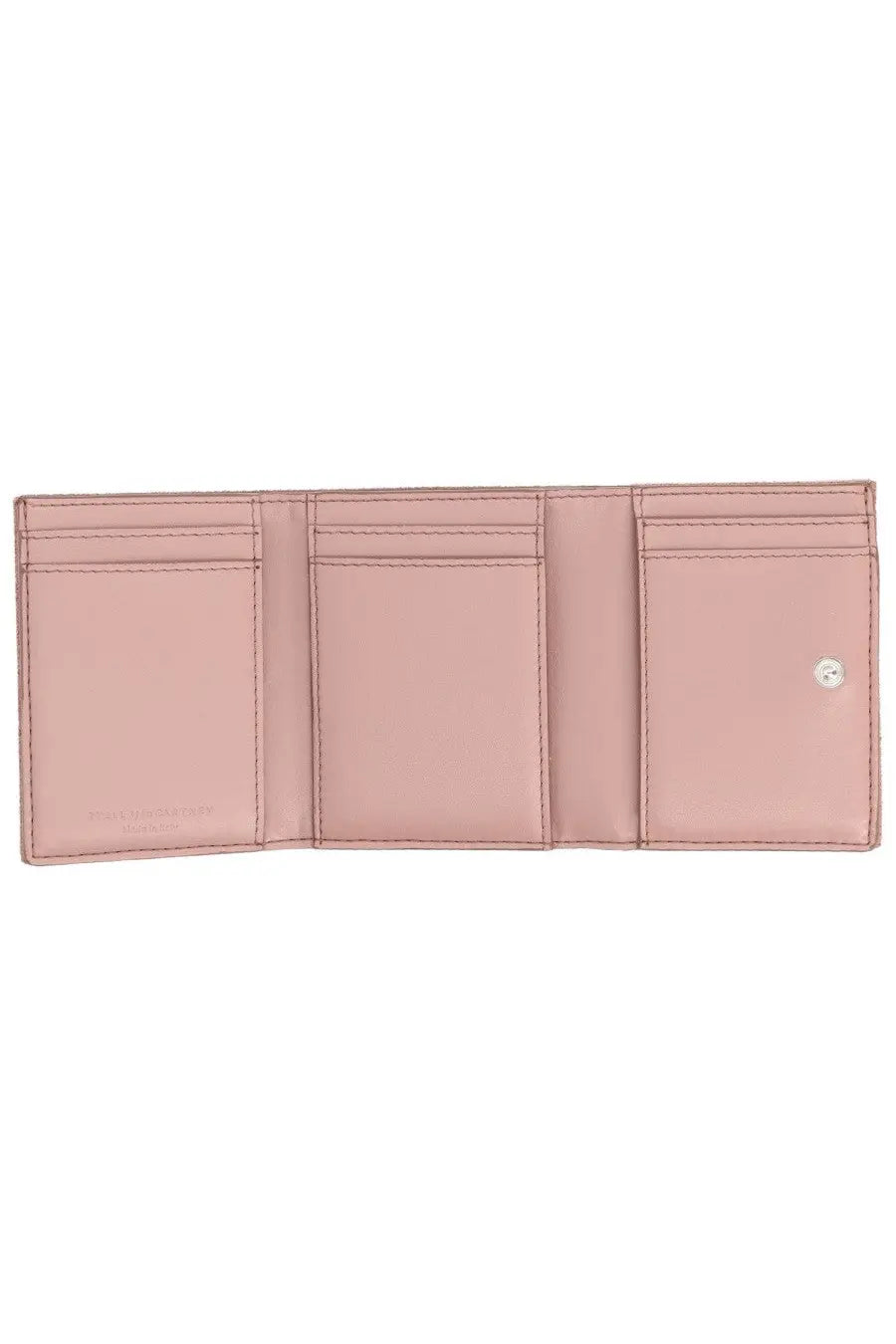 Stella McCartney women’s falabella wallet in soft pink smooth leather with tri-fold design and subtle stitching