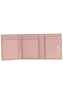 Stella McCartney women’s falabella wallet in soft pink smooth leather with tri-fold design and subtle stitching