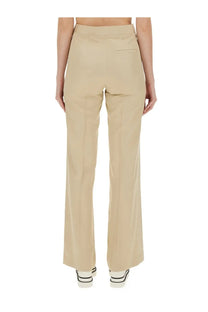 Stella McCartney women’s beige high-waisted flare fit pants with straight-leg cut and subtle front pleats