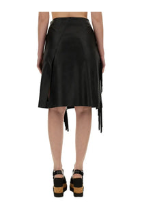 Black leather skirt by Stella McCartney featuring asymmetrical fringe detailing in a stylish womens design