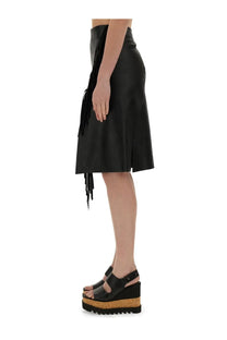 Stella McCartney women’s black leather skirt with fringe detailing shown from the front