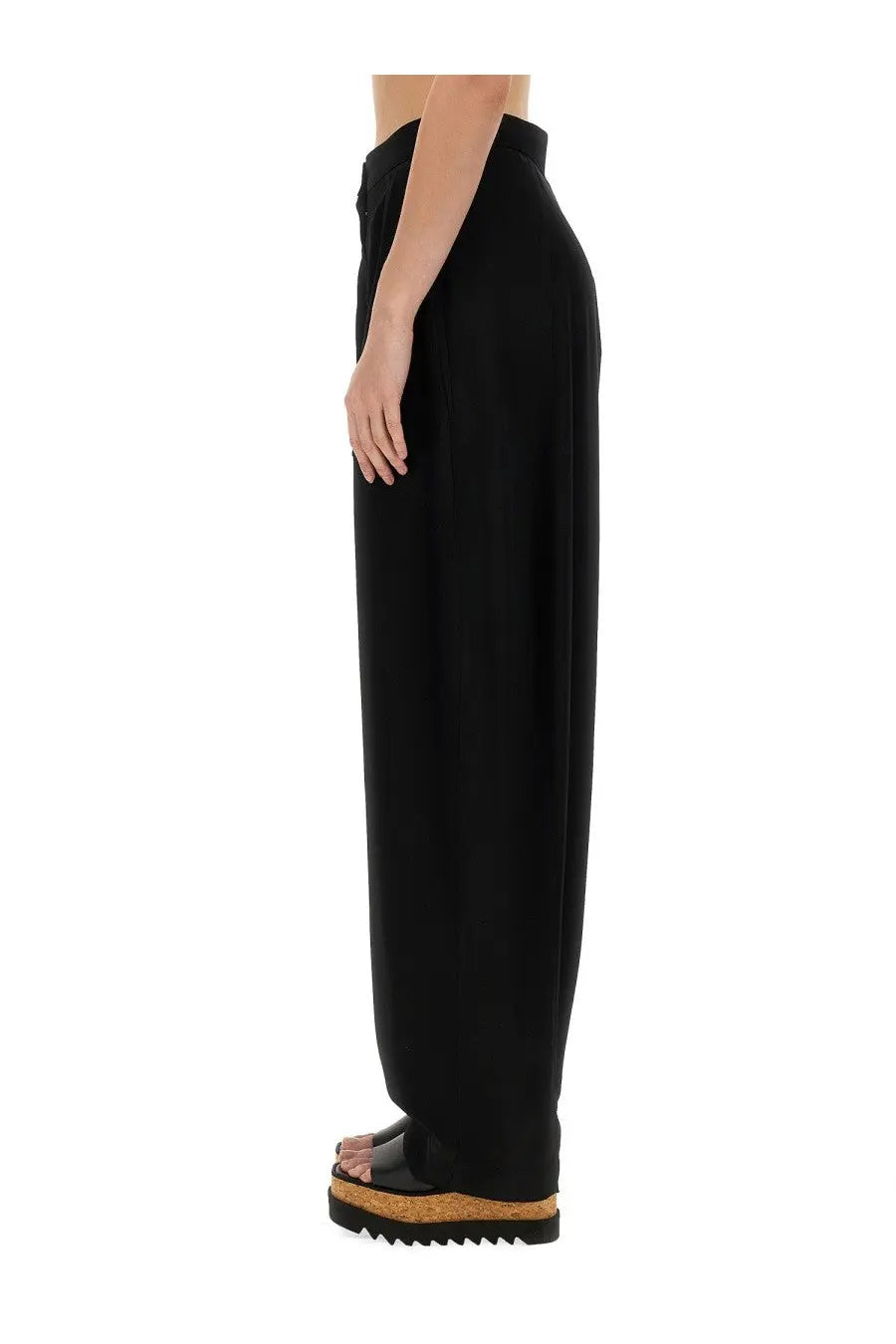 Stella McCartney women’s high waist pants in black with smooth flowing fabric and wide-leg silhouette