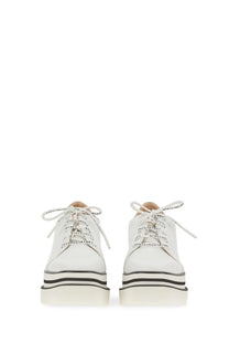 Stella mccartney women’s white leather platform sneakers with black striped soles and branded laces