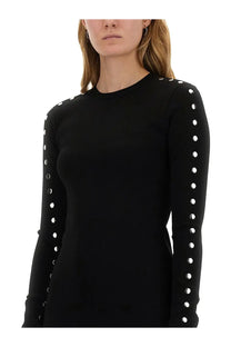 Stella McCartney women’s black midi dress with long sleeves and silver circular studs down each sleeve