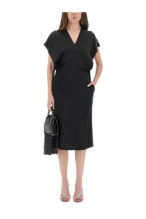 Black sequined handbag with fringe detailing complementing stella mccartney women’s midi dress black