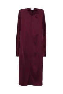 A sleek burgundy silk midi dress with high neckline and long sleeves by Stella McCartney for women