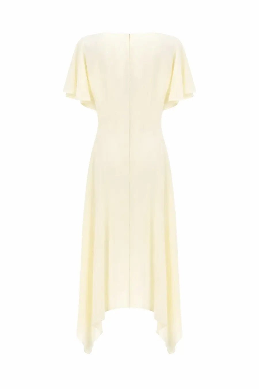 Stella McCartney women’s neck midi dress in pale yellow with short flutter sleeves and high-low hemline