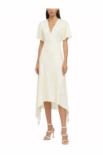 A flowing off-white Stella McCartney women’s midi dress with v-neckline and short flutter sleeves