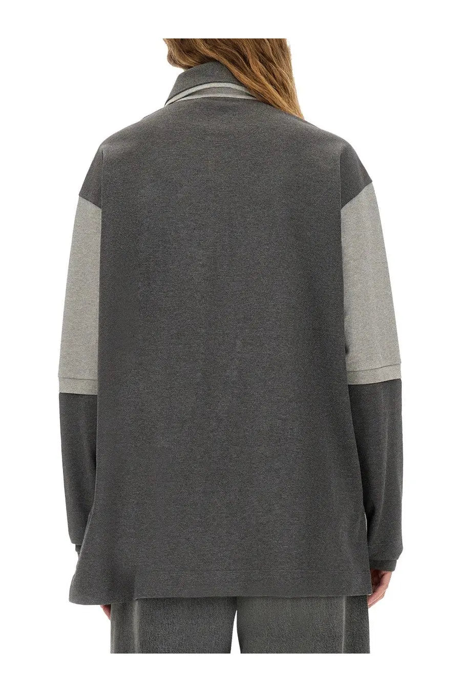 Stella mccartney women’s oversize polo gray knit jacket with gray and light gray color-blocked heathered fabric