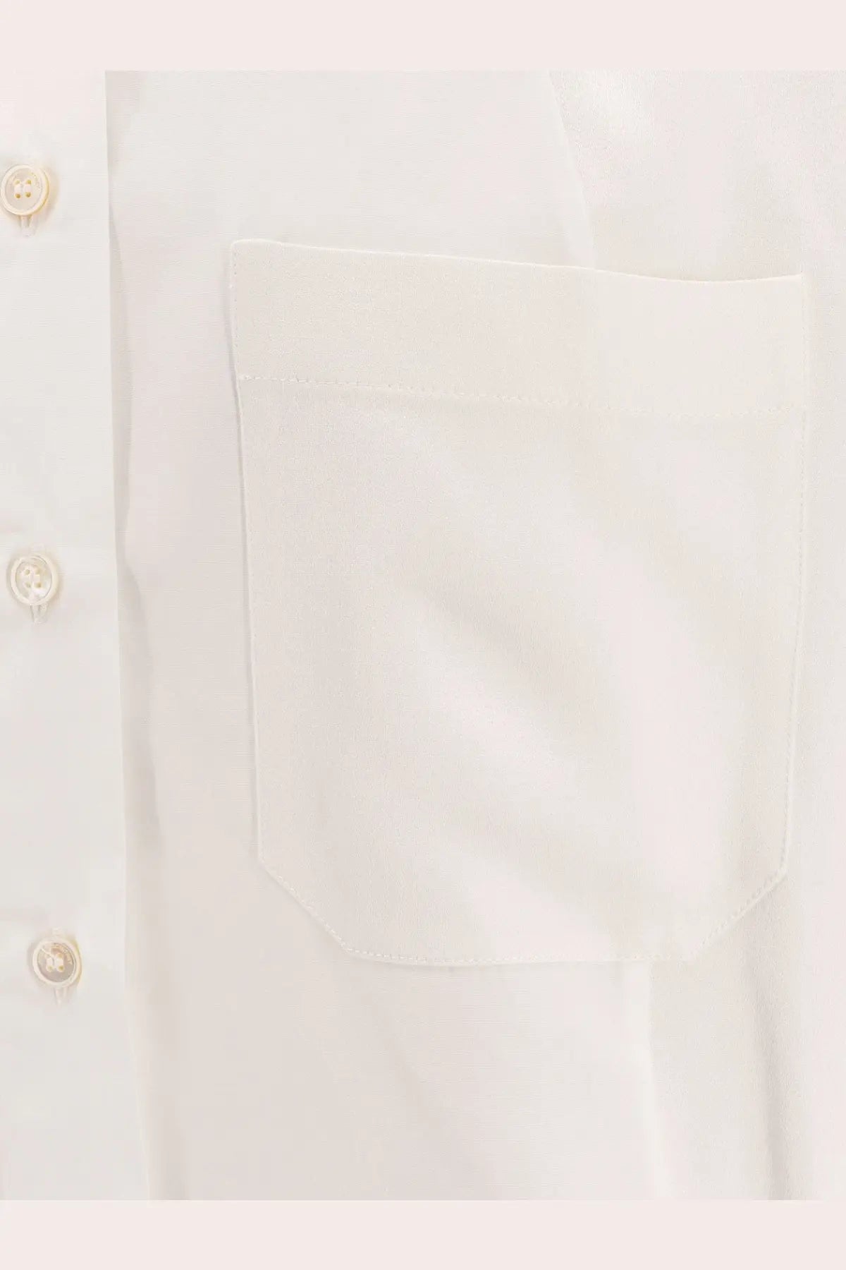 Stella McCartney women’s oversize satin shirt white with crisp white fabric chest pocket and cream-colored buttons