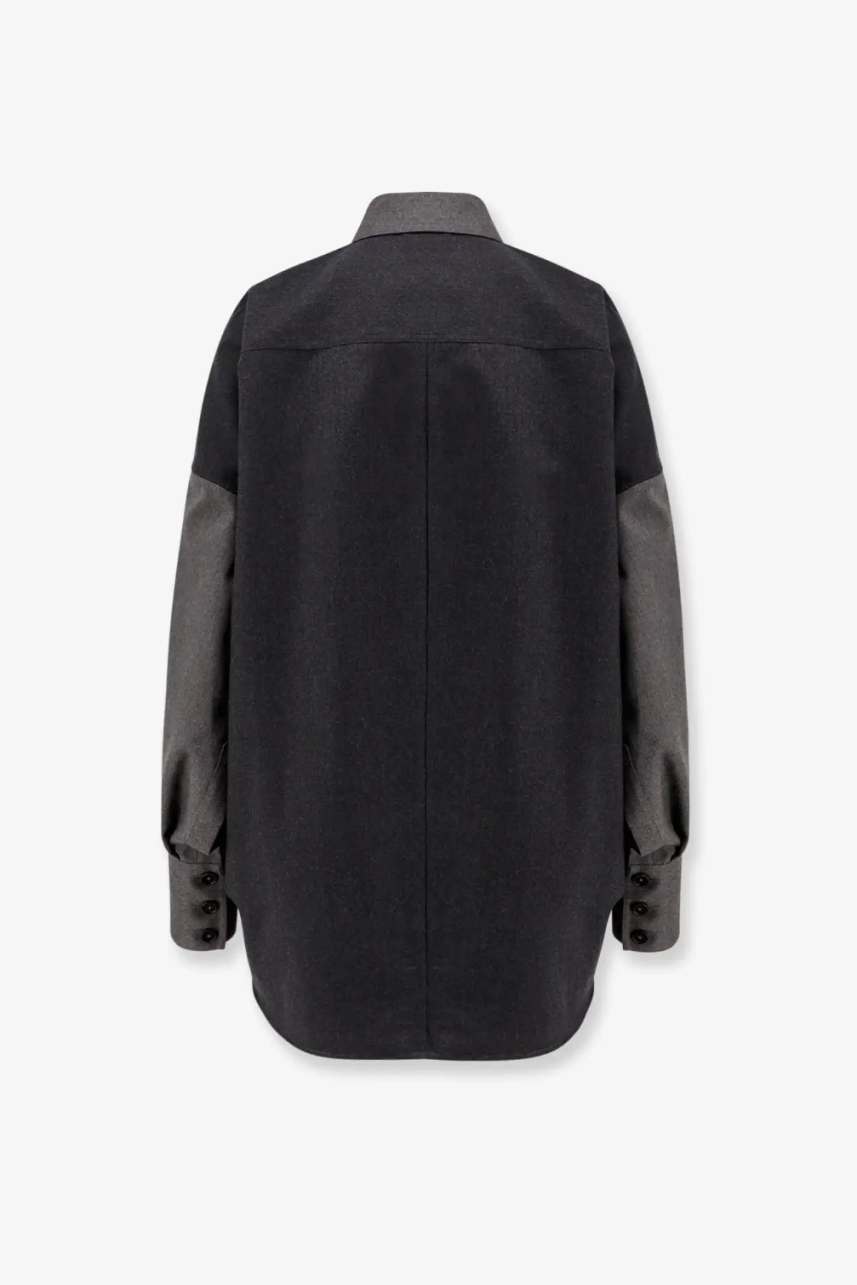 Stella mccartney women’s oversize wool shirt gray black and charcoal two-tone with structured collar and contrasting panels