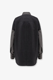 Stella mccartney women’s oversize wool shirt gray black and charcoal two-tone with structured collar and contrasting panels
