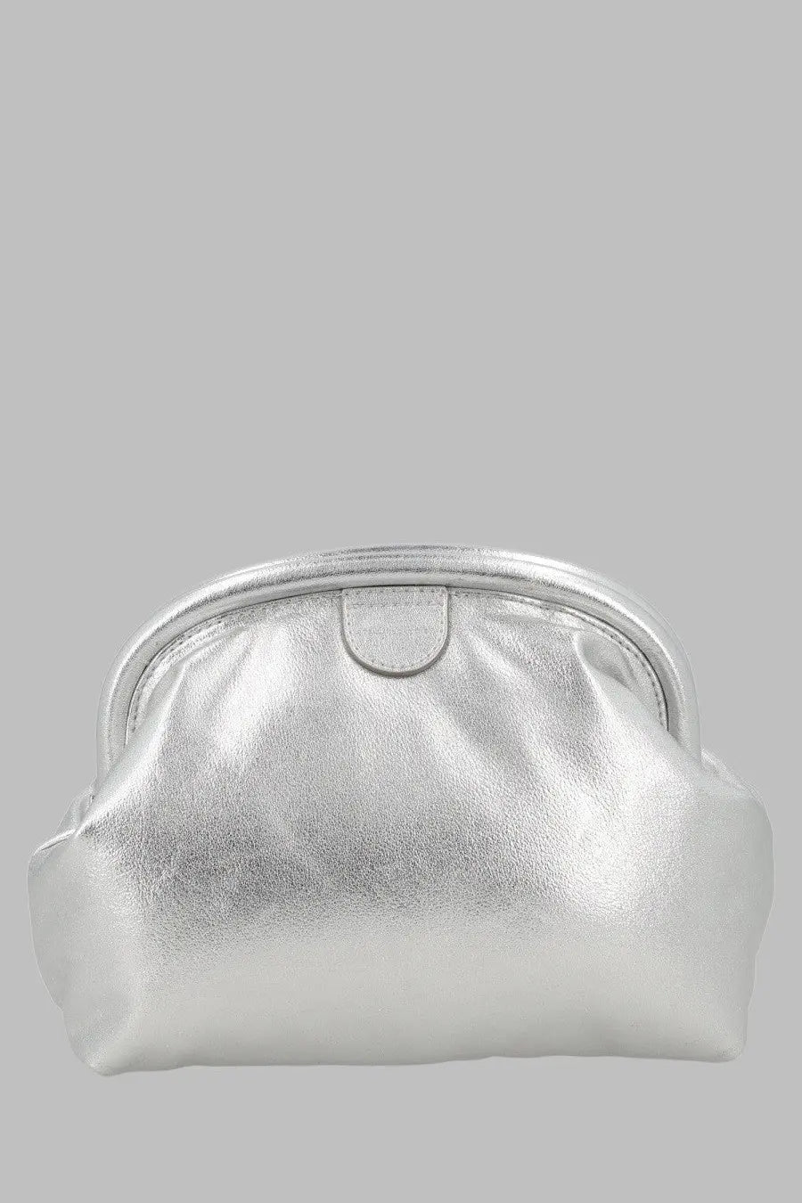 Stella McCartney women’s pochette Falabella morbida silver metallic clutch bag with rounded soft-structured design and metal clasp