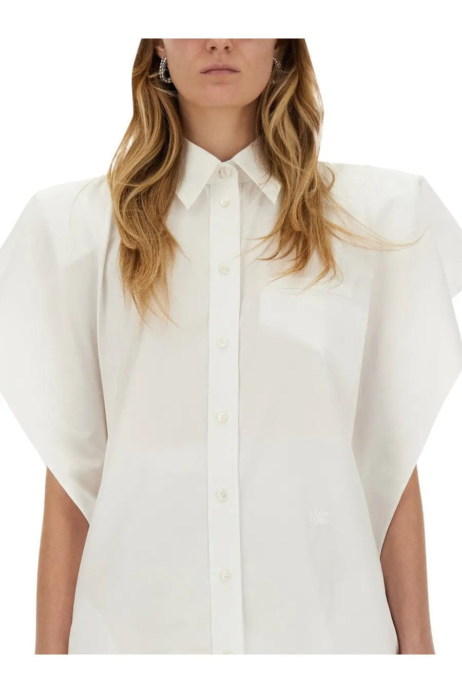 Stella mccartney women’s white poplin dress with voluminous structured sleeves and classic button-down front
