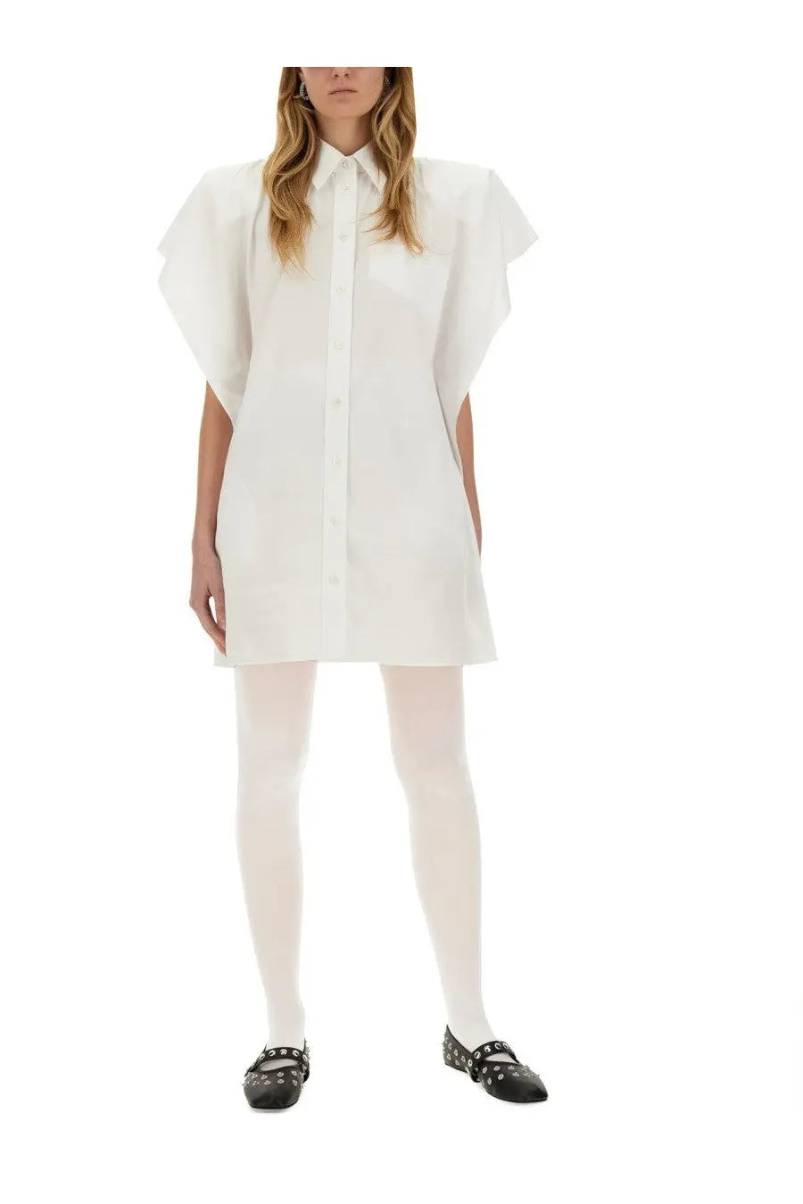 White oversized button down shirt dress with voluminous sleeves made from poplin by Stella McCartney women’s collection