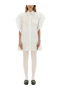 White oversized button-up poplin shirt dress with puffy sleeves and classic collar by Stella McCartney
